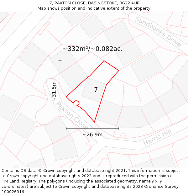 7, PAXTON CLOSE, BASINGSTOKE, RG22 4UP: Plot and title map