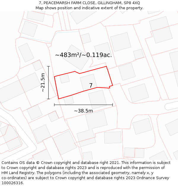 7, PEACEMARSH FARM CLOSE, GILLINGHAM, SP8 4XQ: Plot and title map