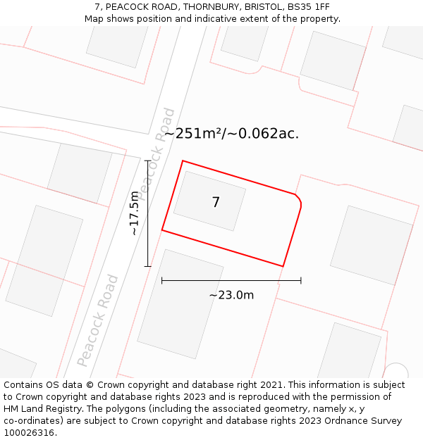 7, PEACOCK ROAD, THORNBURY, BRISTOL, BS35 1FF: Plot and title map