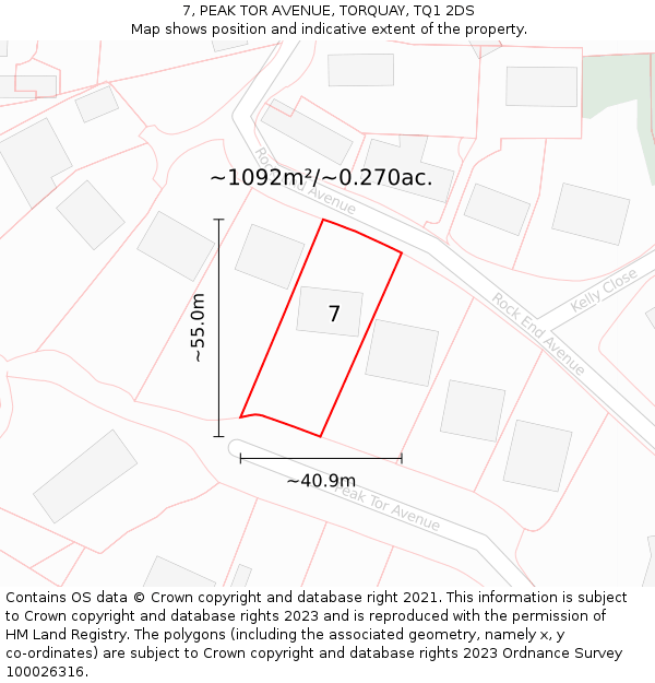 7, PEAK TOR AVENUE, TORQUAY, TQ1 2DS: Plot and title map