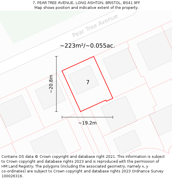 7, PEAR TREE AVENUE, LONG ASHTON, BRISTOL, BS41 9FF: Plot and title map