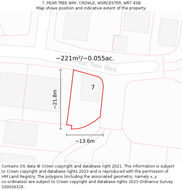 7, PEAR TREE WAY, CROWLE, WORCESTER, WR7 4SB: Plot and title map