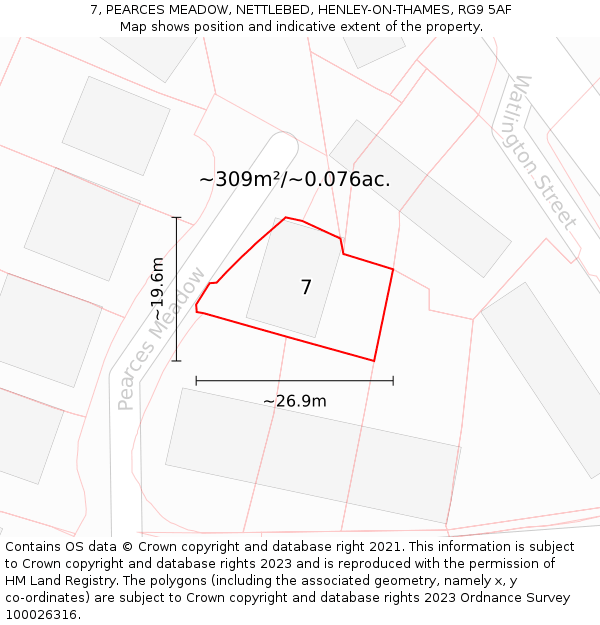 7, PEARCES MEADOW, NETTLEBED, HENLEY-ON-THAMES, RG9 5AF: Plot and title map