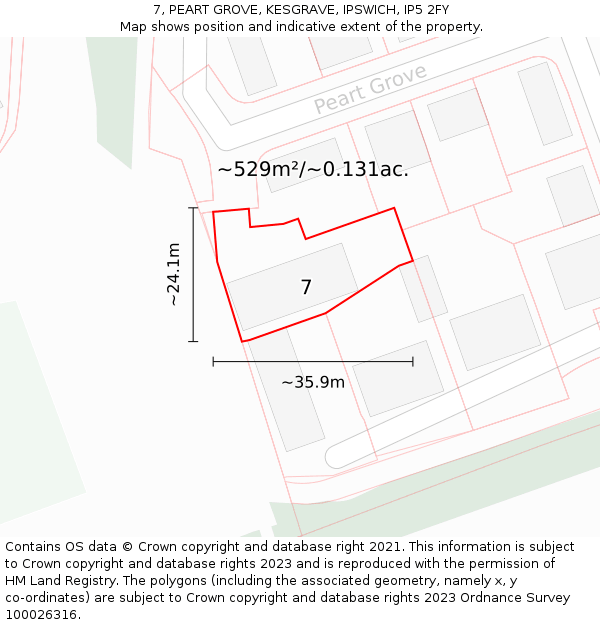 7, PEART GROVE, KESGRAVE, IPSWICH, IP5 2FY: Plot and title map