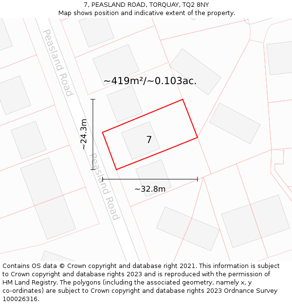 7, PEASLAND ROAD, TORQUAY, TQ2 8NY: Plot and title map