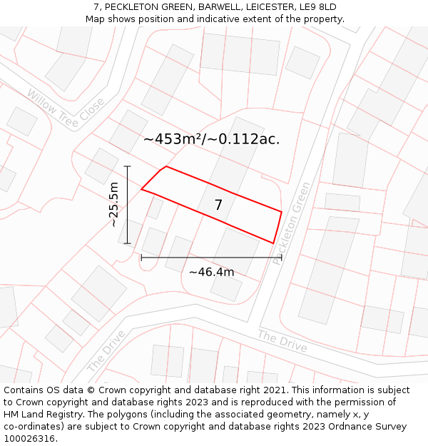7, PECKLETON GREEN, BARWELL, LEICESTER, LE9 8LD: Plot and title map