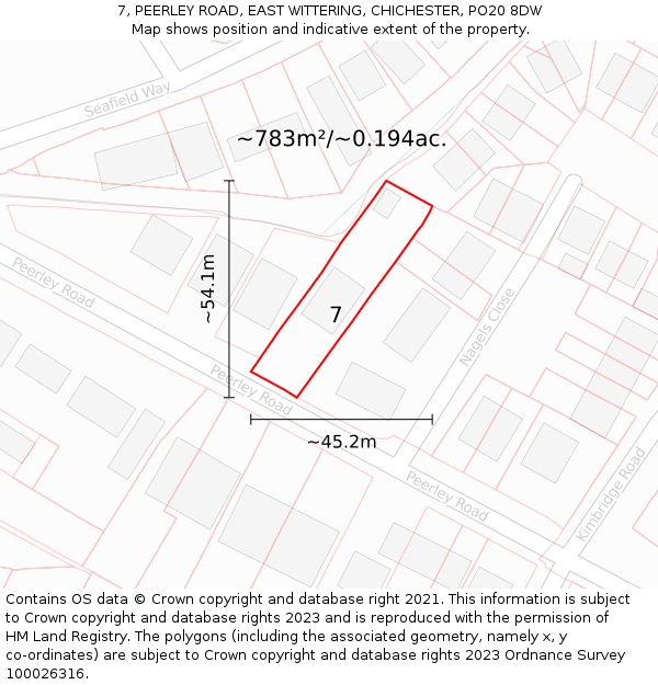 7, PEERLEY ROAD, EAST WITTERING, CHICHESTER, PO20 8DW: Plot and title map