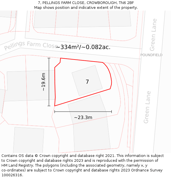 7, PELLINGS FARM CLOSE, CROWBOROUGH, TN6 2BF: Plot and title map