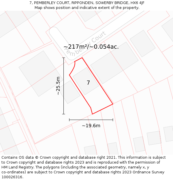 7, PEMBERLEY COURT, RIPPONDEN, SOWERBY BRIDGE, HX6 4JF: Plot and title map