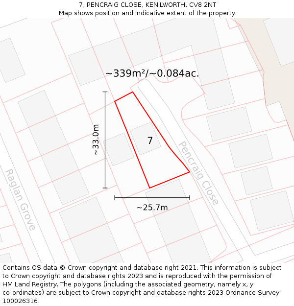 7, PENCRAIG CLOSE, KENILWORTH, CV8 2NT: Plot and title map