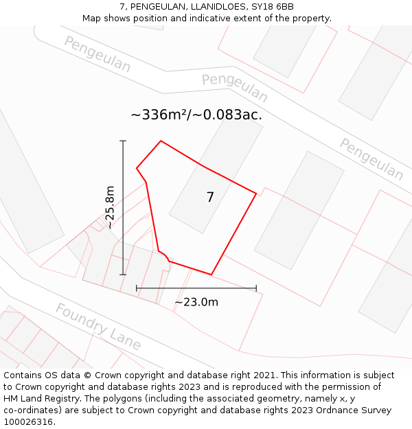 7, PENGEULAN, LLANIDLOES, SY18 6BB: Plot and title map