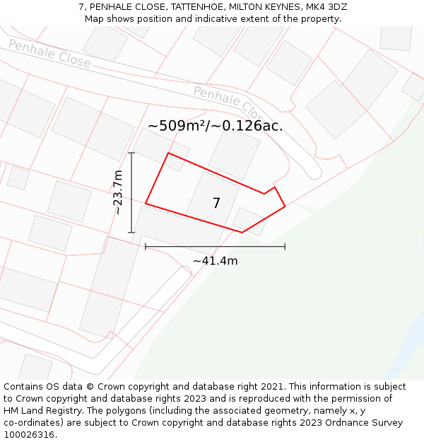 7, PENHALE CLOSE, TATTENHOE, MILTON KEYNES, MK4 3DZ: Plot and title map