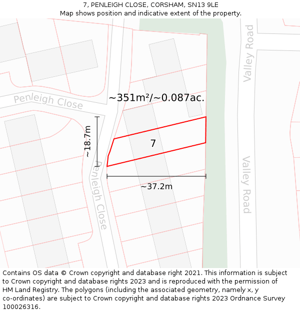 7, PENLEIGH CLOSE, CORSHAM, SN13 9LE: Plot and title map