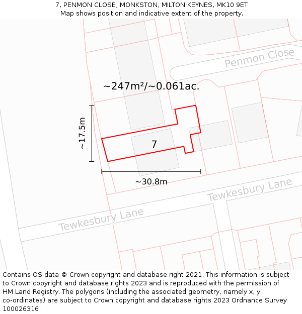 7, PENMON CLOSE, MONKSTON, MILTON KEYNES, MK10 9ET: Plot and title map