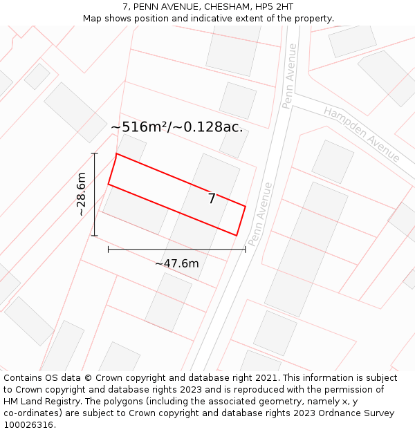7, PENN AVENUE, CHESHAM, HP5 2HT: Plot and title map