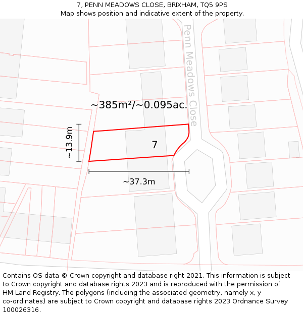 7, PENN MEADOWS CLOSE, BRIXHAM, TQ5 9PS: Plot and title map