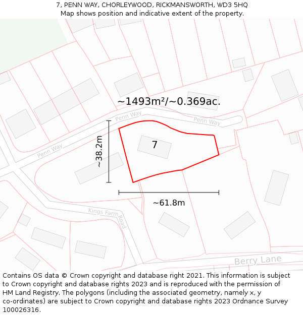 7, PENN WAY, CHORLEYWOOD, RICKMANSWORTH, WD3 5HQ: Plot and title map