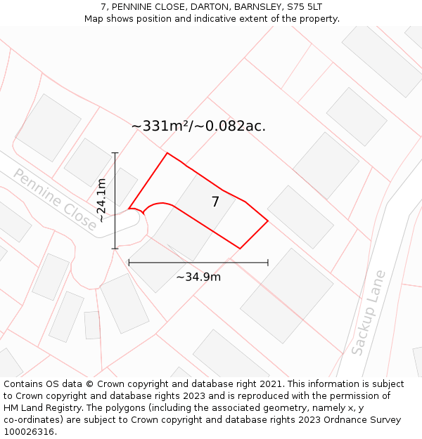 7, PENNINE CLOSE, DARTON, BARNSLEY, S75 5LT: Plot and title map
