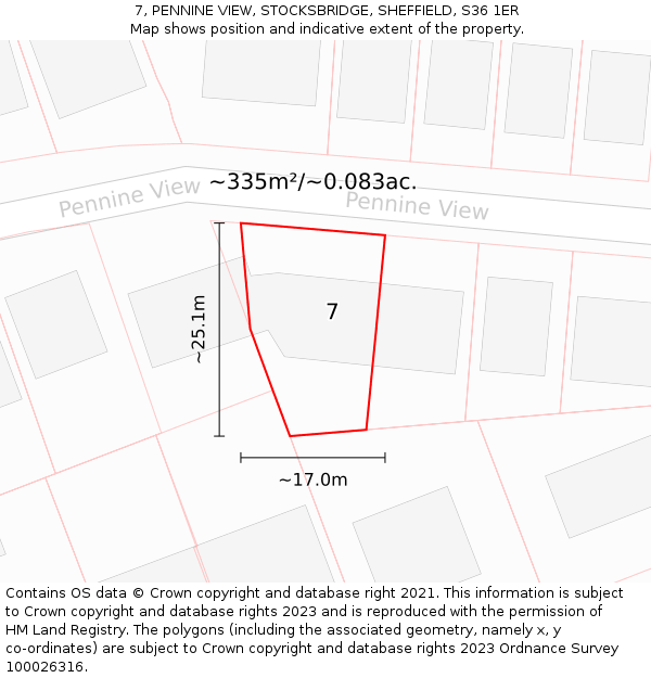 7, PENNINE VIEW, STOCKSBRIDGE, SHEFFIELD, S36 1ER: Plot and title map
