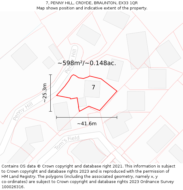 7, PENNY HILL, CROYDE, BRAUNTON, EX33 1QR: Plot and title map