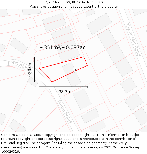 7, PENNYFIELDS, BUNGAY, NR35 1RD: Plot and title map