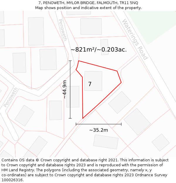 7, PENOWETH, MYLOR BRIDGE, FALMOUTH, TR11 5NQ: Plot and title map