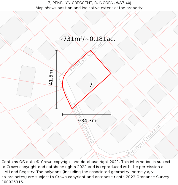 7, PENRHYN CRESCENT, RUNCORN, WA7 4XJ: Plot and title map