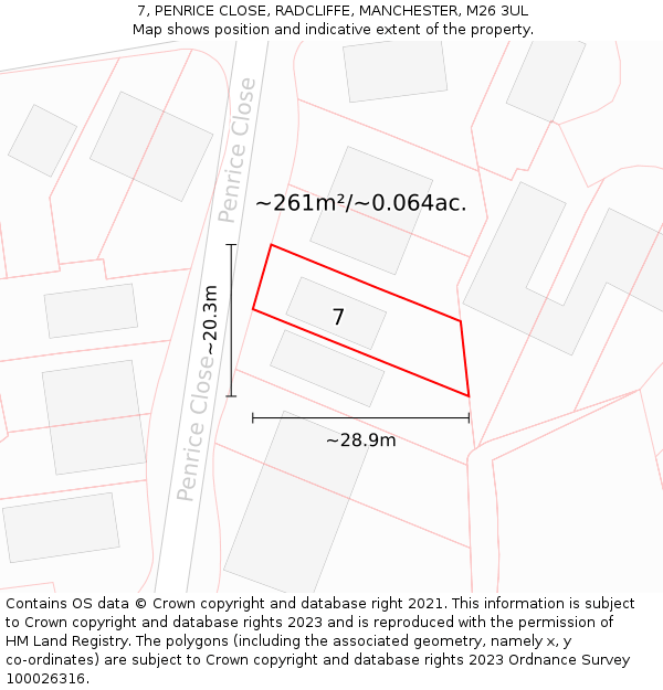 7, PENRICE CLOSE, RADCLIFFE, MANCHESTER, M26 3UL: Plot and title map