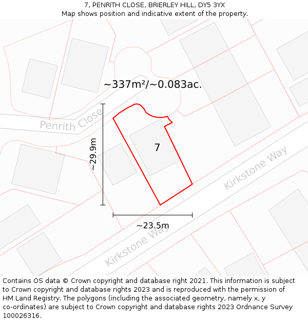 7, PENRITH CLOSE, BRIERLEY HILL, DY5 3YX: Plot and title map