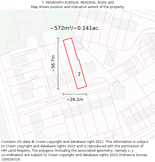 7, PENROATH AVENUE, READING, RG30 2ED: Plot and title map