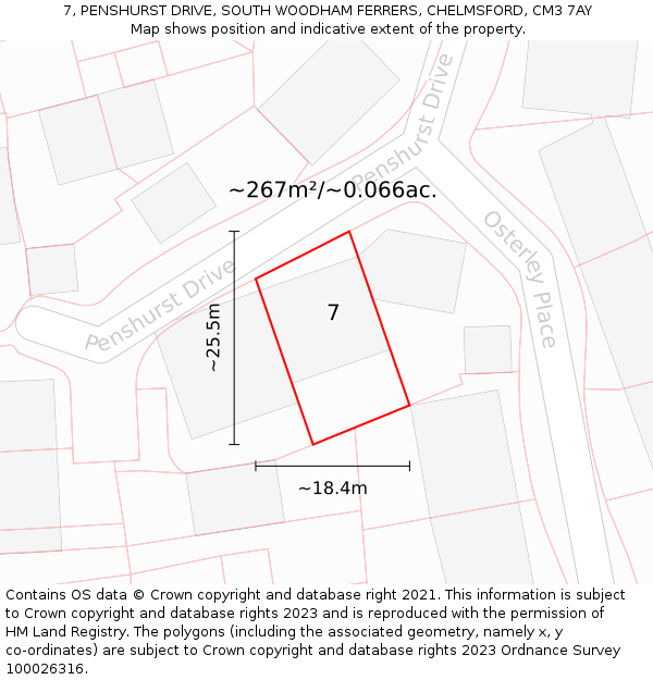 7, PENSHURST DRIVE, SOUTH WOODHAM FERRERS, CHELMSFORD, CM3 7AY: Plot and title map