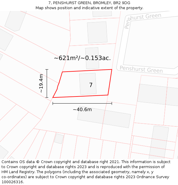 7, PENSHURST GREEN, BROMLEY, BR2 9DG: Plot and title map