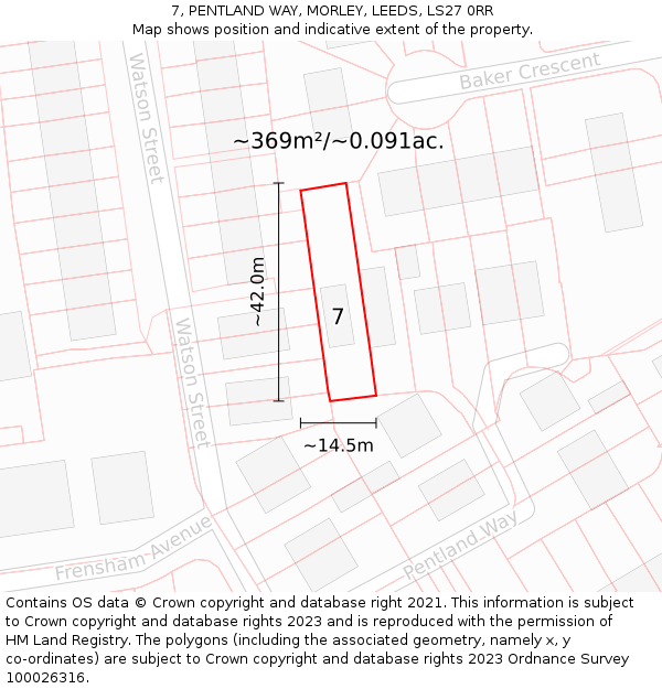 7, PENTLAND WAY, MORLEY, LEEDS, LS27 0RR: Plot and title map