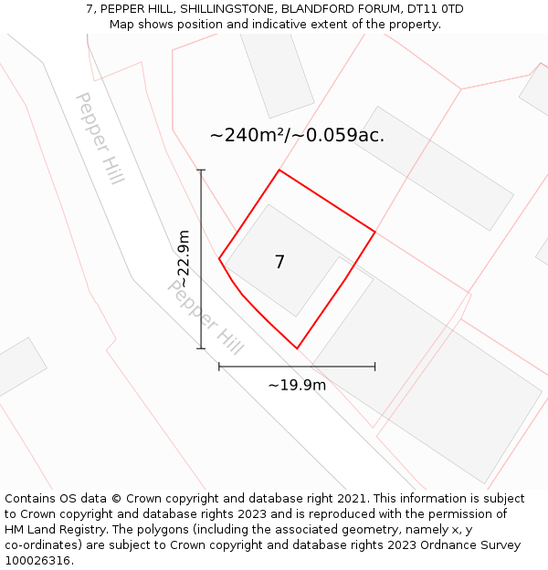 7, PEPPER HILL, SHILLINGSTONE, BLANDFORD FORUM, DT11 0TD: Plot and title map