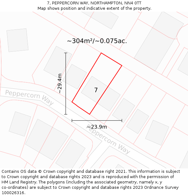 7, PEPPERCORN WAY, NORTHAMPTON, NN4 0TT: Plot and title map
