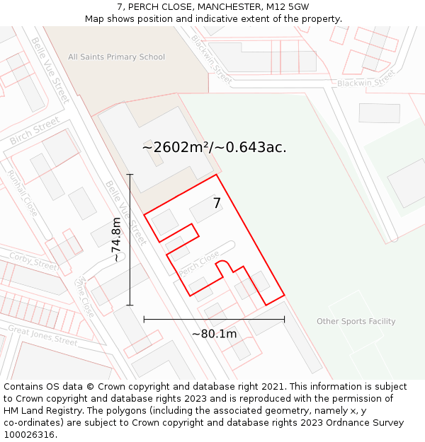 7, PERCH CLOSE, MANCHESTER, M12 5GW: Plot and title map