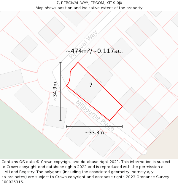 7, PERCIVAL WAY, EPSOM, KT19 0JX: Plot and title map