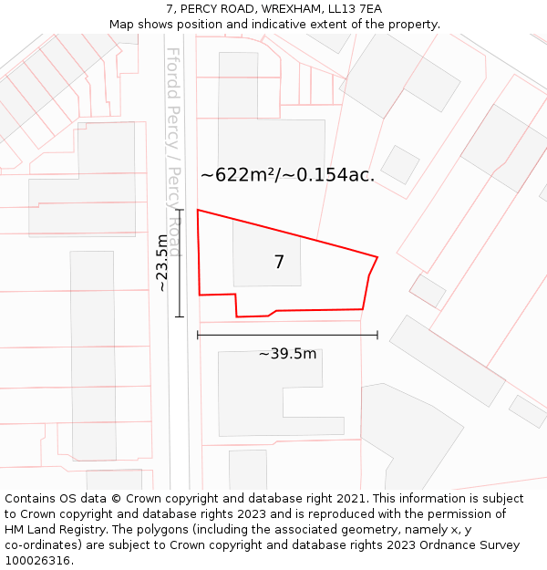 7, PERCY ROAD, WREXHAM, LL13 7EA: Plot and title map