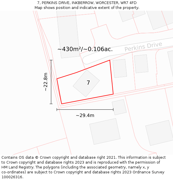7, PERKINS DRIVE, INKBERROW, WORCESTER, WR7 4FD: Plot and title map
