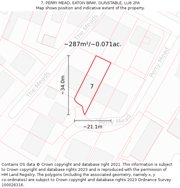 7, PERRY MEAD, EATON BRAY, DUNSTABLE, LU6 2FA: Plot and title map