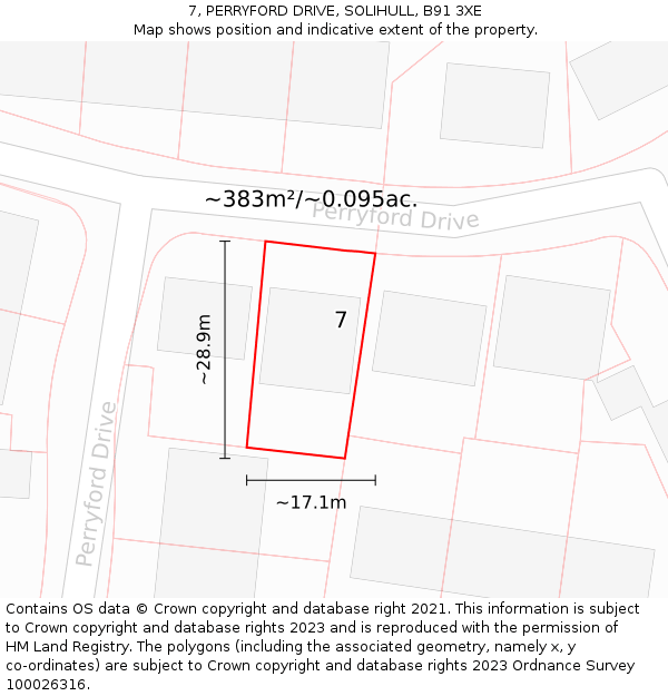 7, PERRYFORD DRIVE, SOLIHULL, B91 3XE: Plot and title map