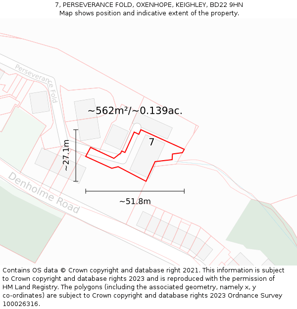 7, PERSEVERANCE FOLD, OXENHOPE, KEIGHLEY, BD22 9HN: Plot and title map