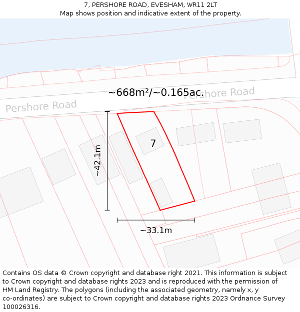 7, PERSHORE ROAD, EVESHAM, WR11 2LT: Plot and title map