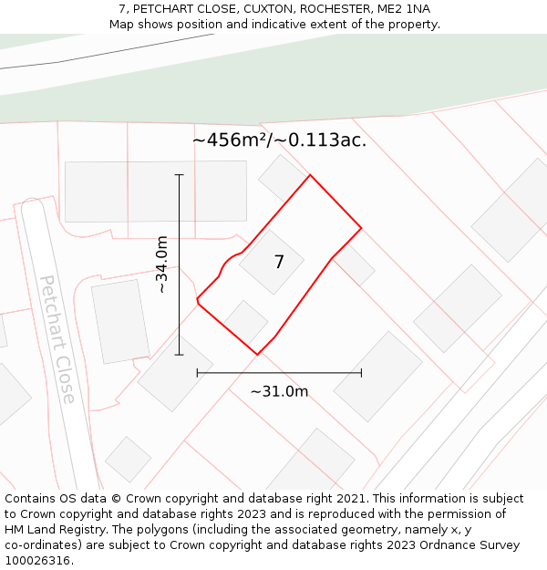 7, PETCHART CLOSE, CUXTON, ROCHESTER, ME2 1NA: Plot and title map