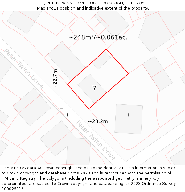 7, PETER TWINN DRIVE, LOUGHBOROUGH, LE11 2QY: Plot and title map