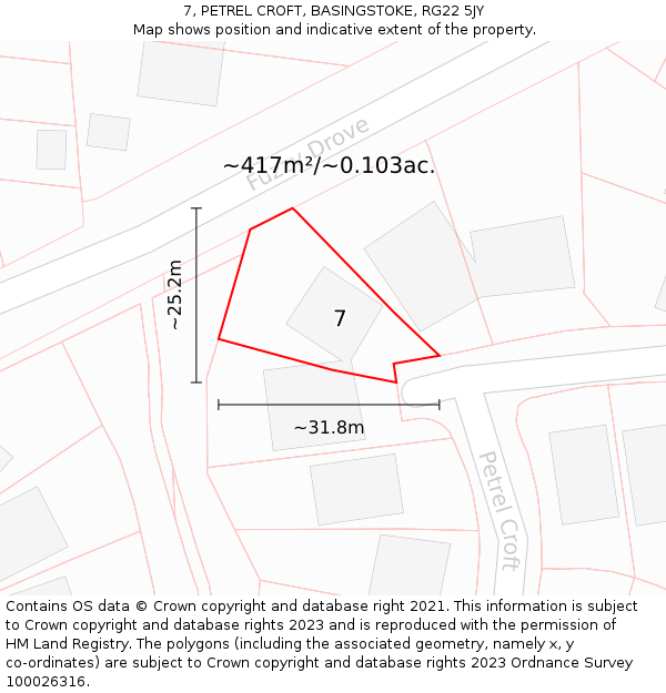 7, PETREL CROFT, BASINGSTOKE, RG22 5JY: Plot and title map