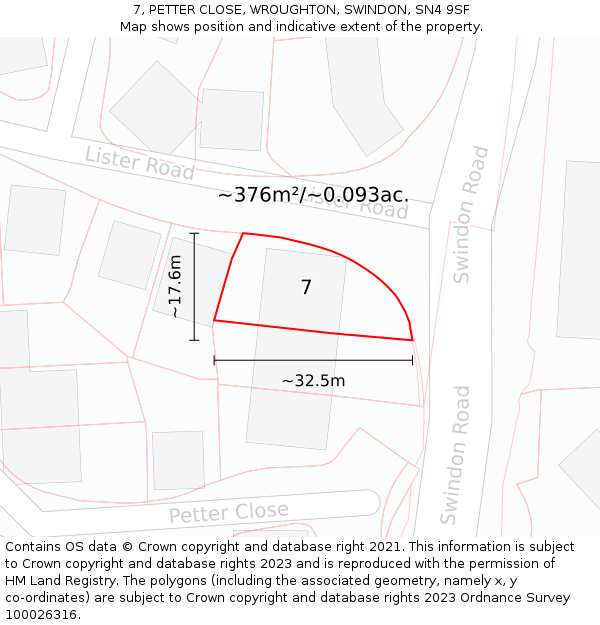 7, PETTER CLOSE, WROUGHTON, SWINDON, SN4 9SF: Plot and title map