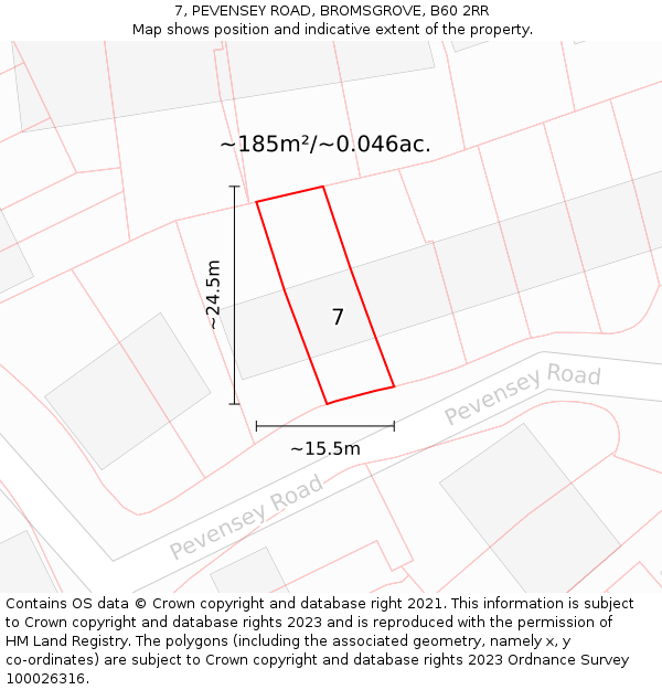 7, PEVENSEY ROAD, BROMSGROVE, B60 2RR: Plot and title map