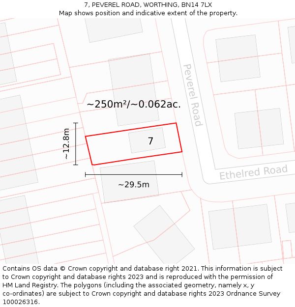 7, PEVEREL ROAD, WORTHING, BN14 7LX: Plot and title map