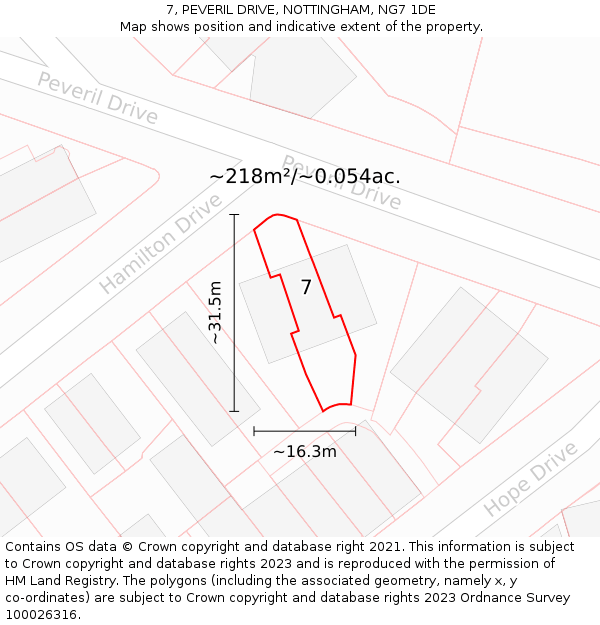7, PEVERIL DRIVE, NOTTINGHAM, NG7 1DE: Plot and title map